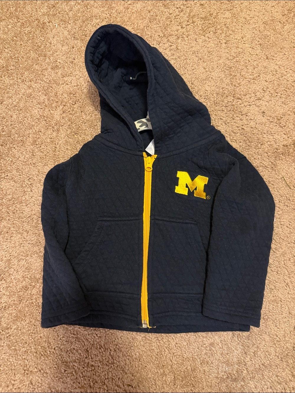 Kids Navy Hooded Zip Sweatshirt with Yellow 'M' Patch